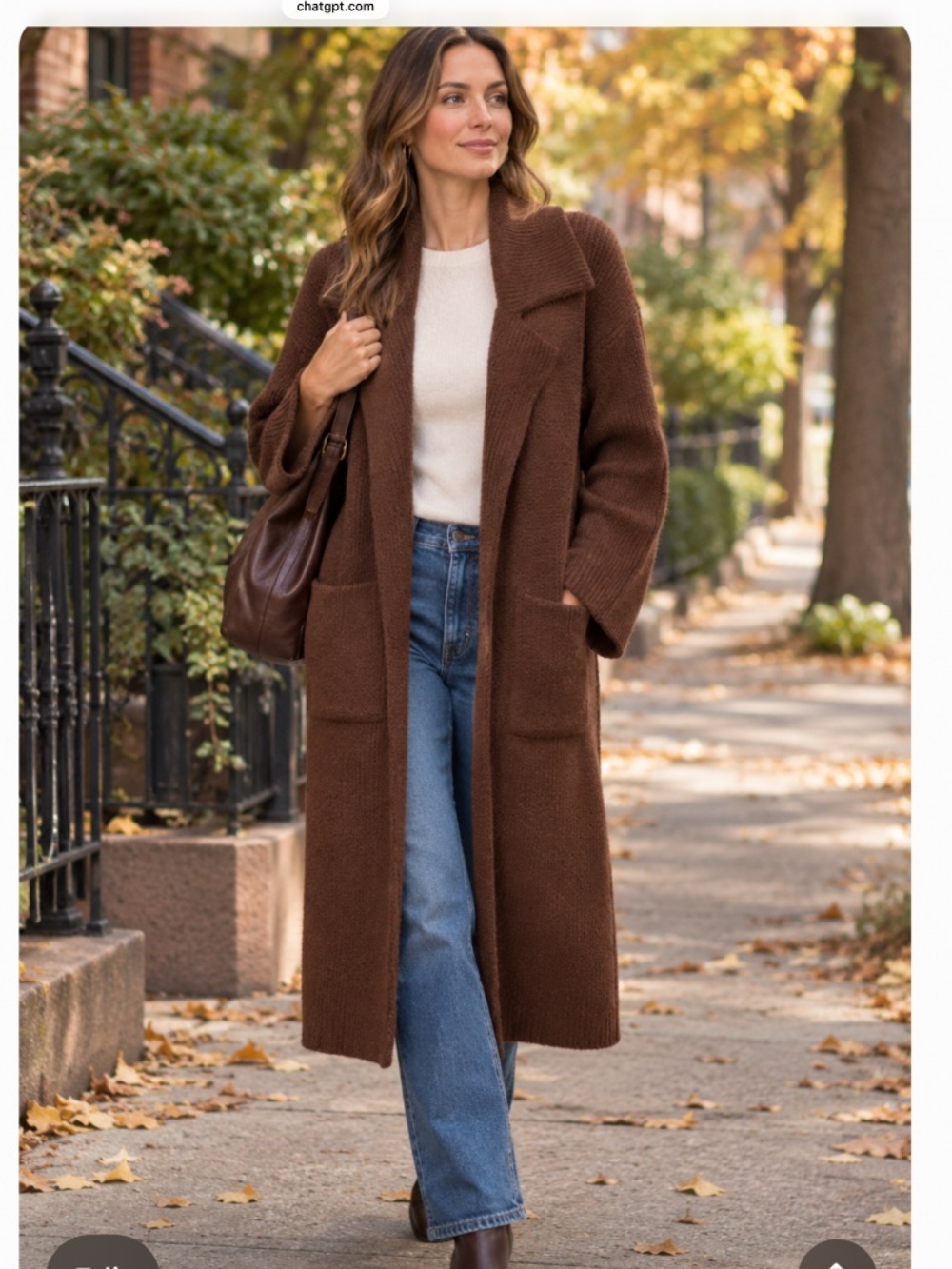 Commense Brown Heavy Knit Cardigan Coat